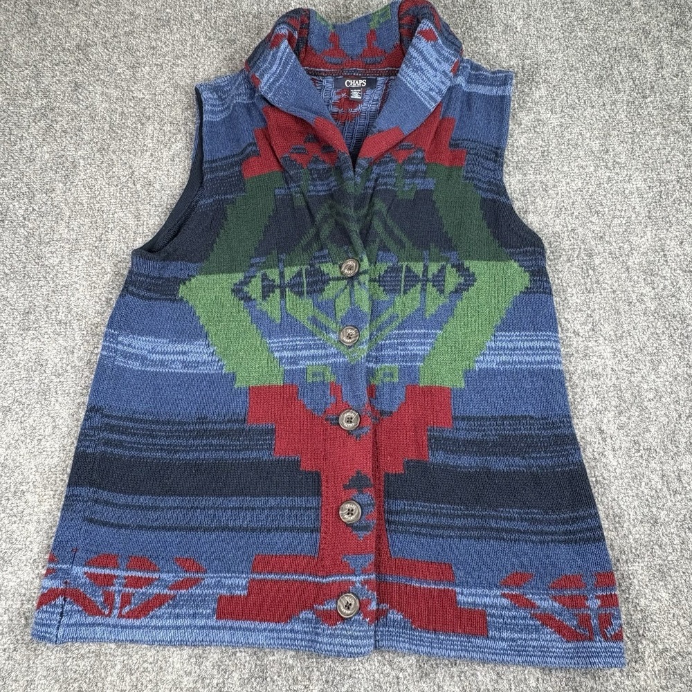 Vintage Y2K Chaps Aztec Sweater‎ Vest Womens XL Southwestern Boho Western 90s